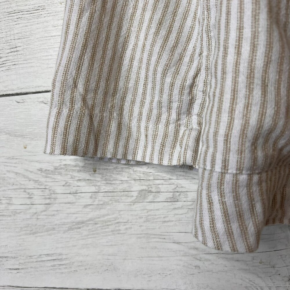 Caslon Blazer Womens SZ Small Tan & White Striped Open Front Linen Blend Coastal - Picture 7 of 16